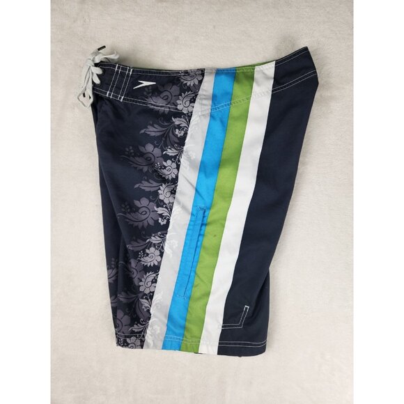 Men's Speedo Board Shorts Swim Trunks Blue Floral Men's Side Pockets Size 32 - Picture 8 of 14